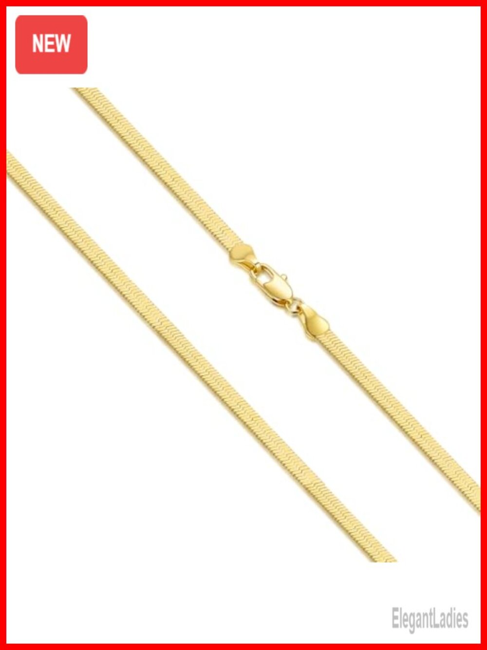3.5mm Gold Plated Snake Herringbone Chain Necklace 14K Lobster Clasp 16-30"